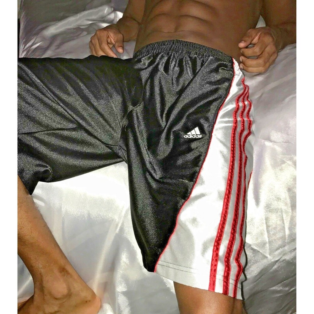 Adidas Vintage Super Rare Basic Stripe Basketball Shorts Dazzle Black White Red